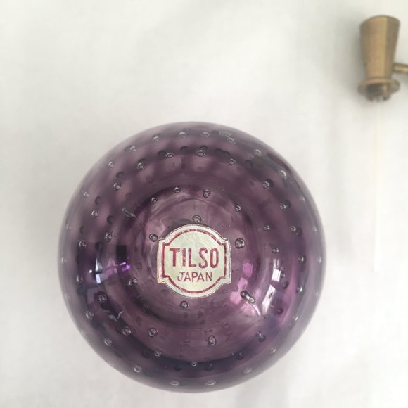 Vintage Tilso Perfume Bottle Amethyst Controlled Bubble Art Glass Brass Japan - Picture 7 of 8